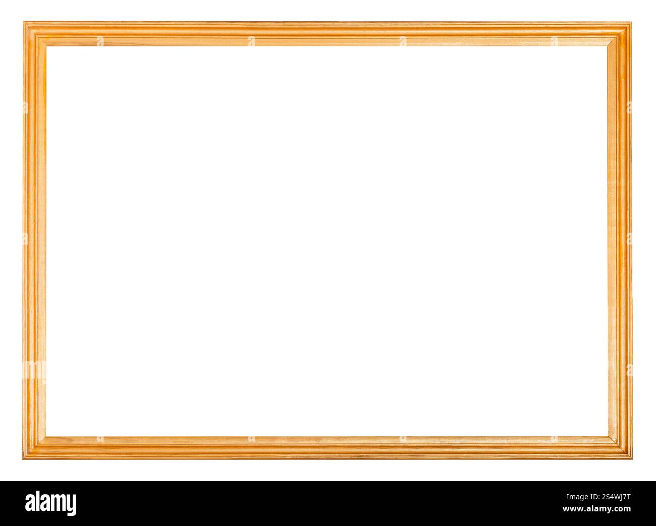 Semplice stretta di legno picture frame con ritagliato uno spazio vuoto isolato su sfondo bianco Foto Stock