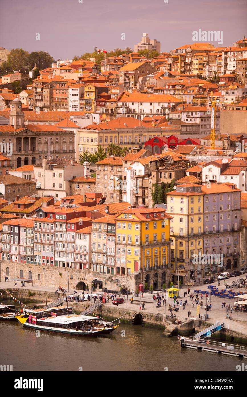 La città vecchia sul fiume Douro a Ribeira nel centro di Porto a Porugal in Europa. EUROPA PORTOGALLO PORTO RIBEIRA CITTÀ VECCHIA FIUME DOURO Foto Stock