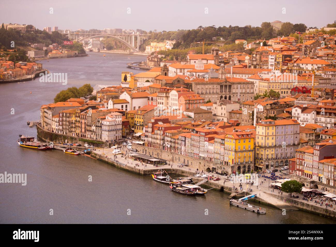 La città vecchia sul fiume Douro a Ribeira nel centro di Porto a Porugal in Europa. EUROPA PORTOGALLO PORTO RIBEIRA CITTÀ VECCHIA FIUME DOURO Foto Stock