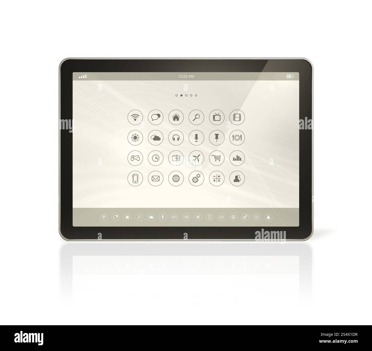 Tablet pc digitale 3D con interfaccia per icone di app - isolato su bianco con percorso di ritaglio. tablet pc digitale con interfaccia icone app Foto Stock