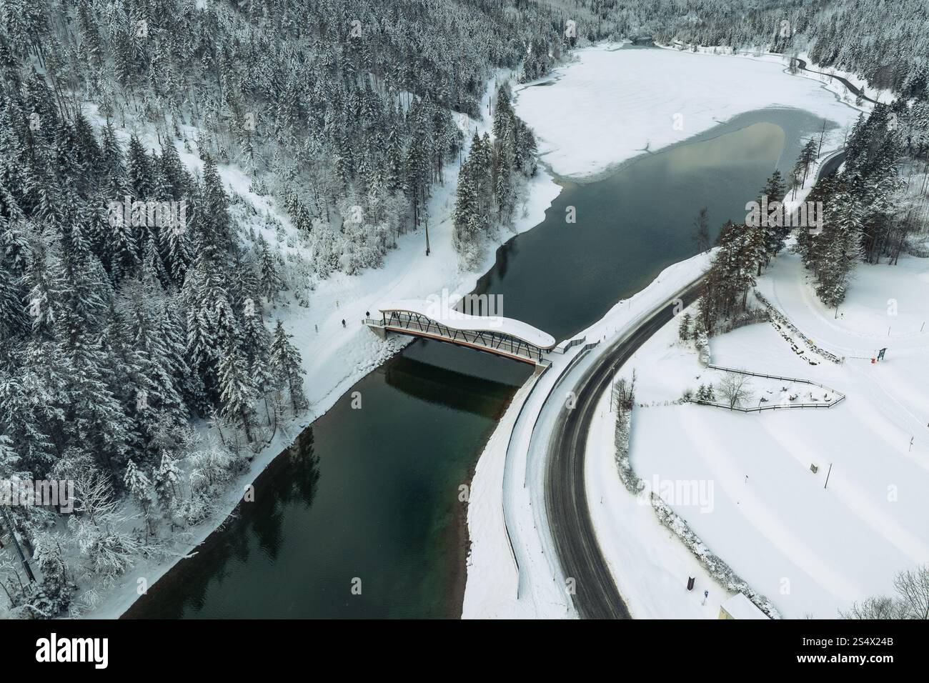 Ponte innevato a Plansee Foto Stock