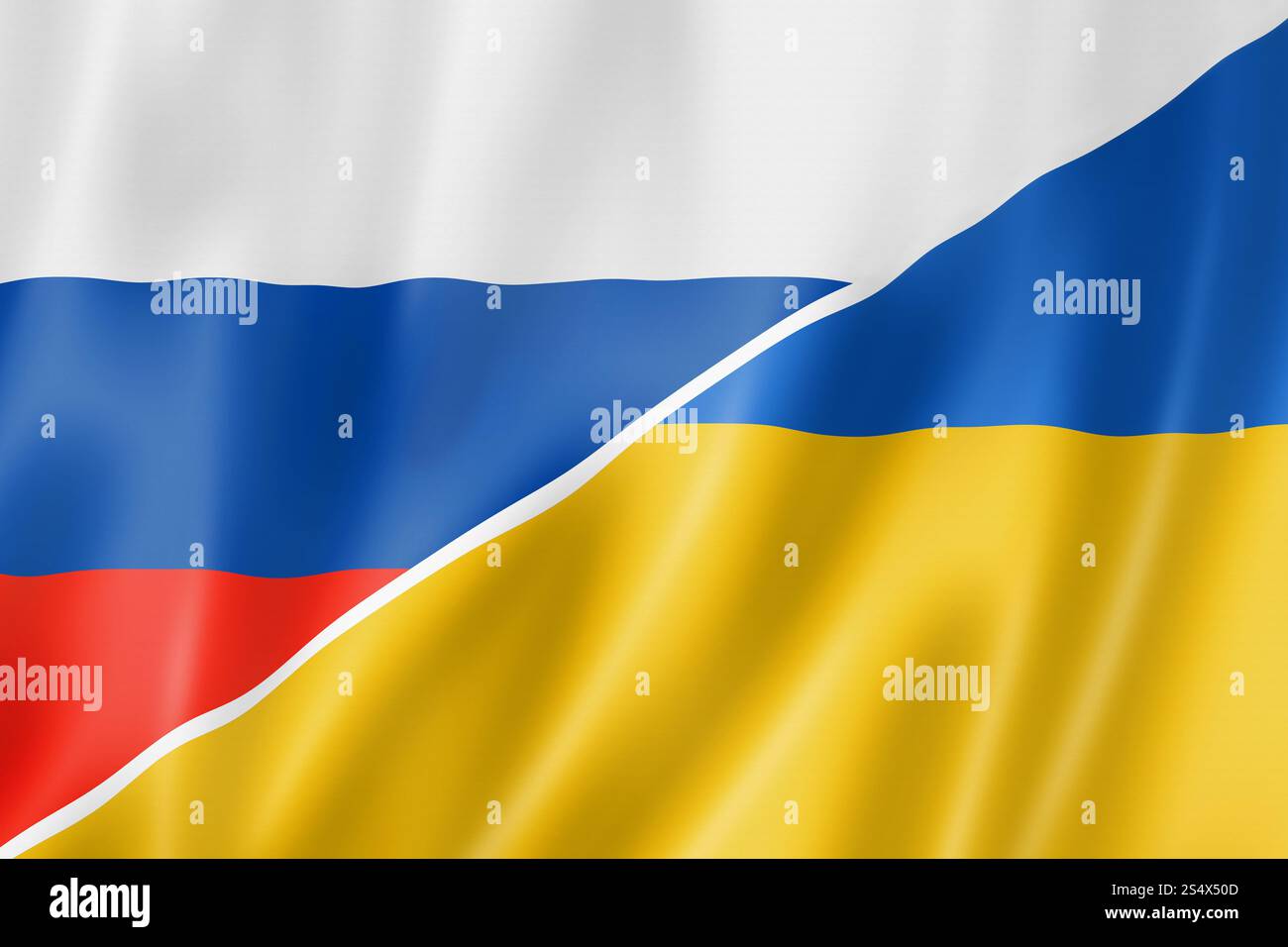 Miscelato in Russia e Ucraina bandiera, tridimensionale, rendering immagine Foto Stock