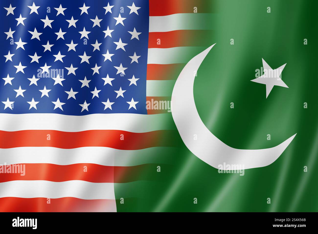 Miscelati USA e Pakistan bandiera, tridimensionale, rendering immagine Foto Stock