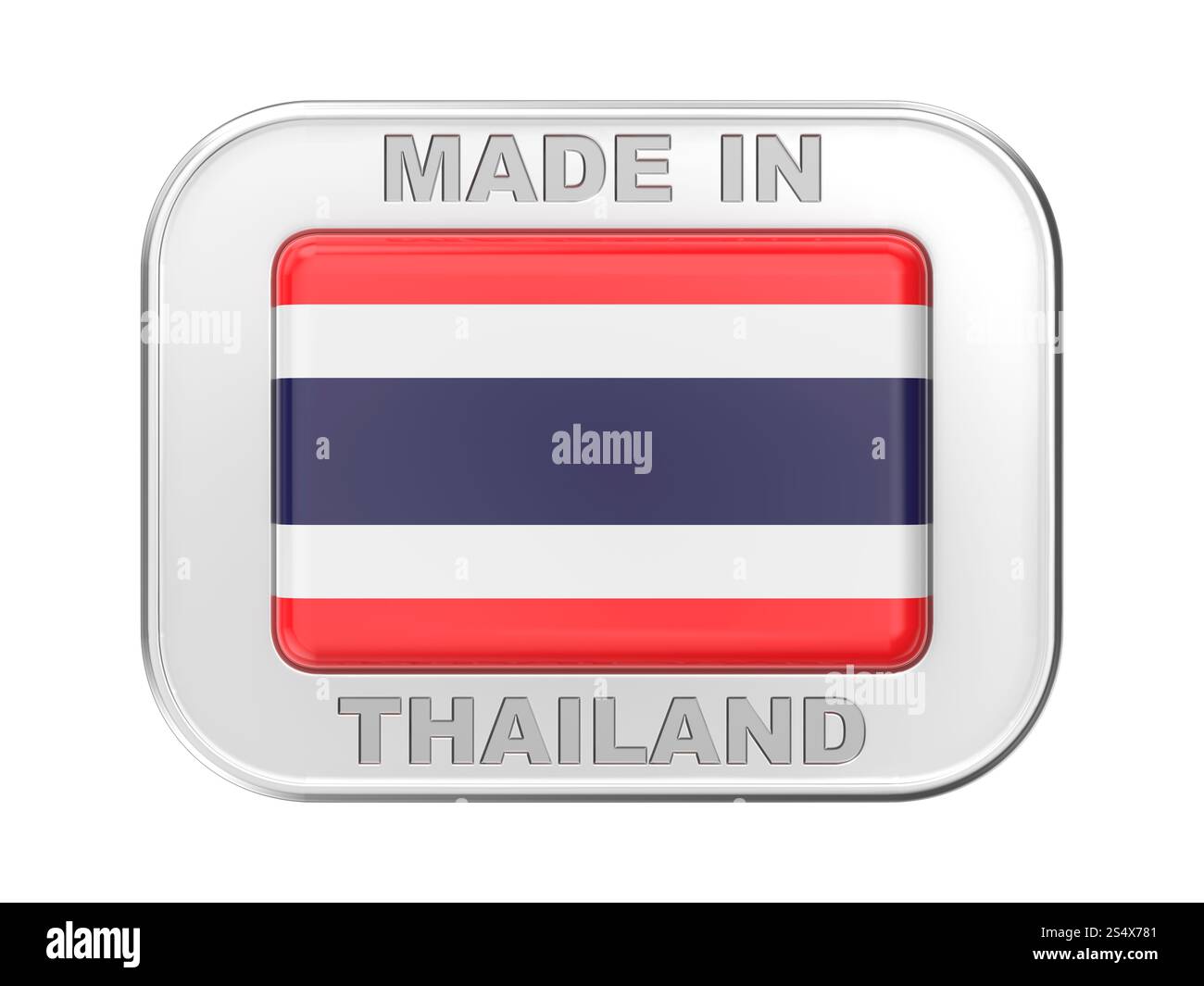 Fabbricato in Thailandia, distintivo d'argento con la bandiera della Thailandia Foto Stock