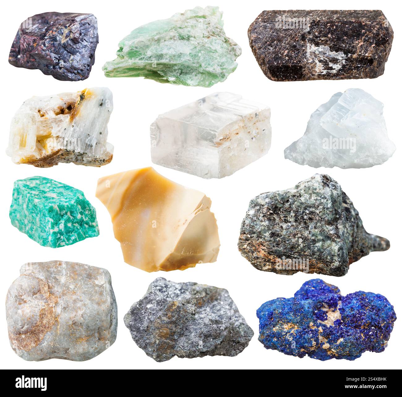 insieme di rocce e pietre naturali - tormalina dravite, talco, azurite, galena, spar islandese, cuprite, amazonite, magnesite, gneiss, quarzo, flint, Foto Stock insieme di rocce e pietre naturali - tormalina dravite, talco, azurite, galena, spar islandese, cuprite, amazonite, magnesite, gneiss, quarzo, flint, Foto Stock