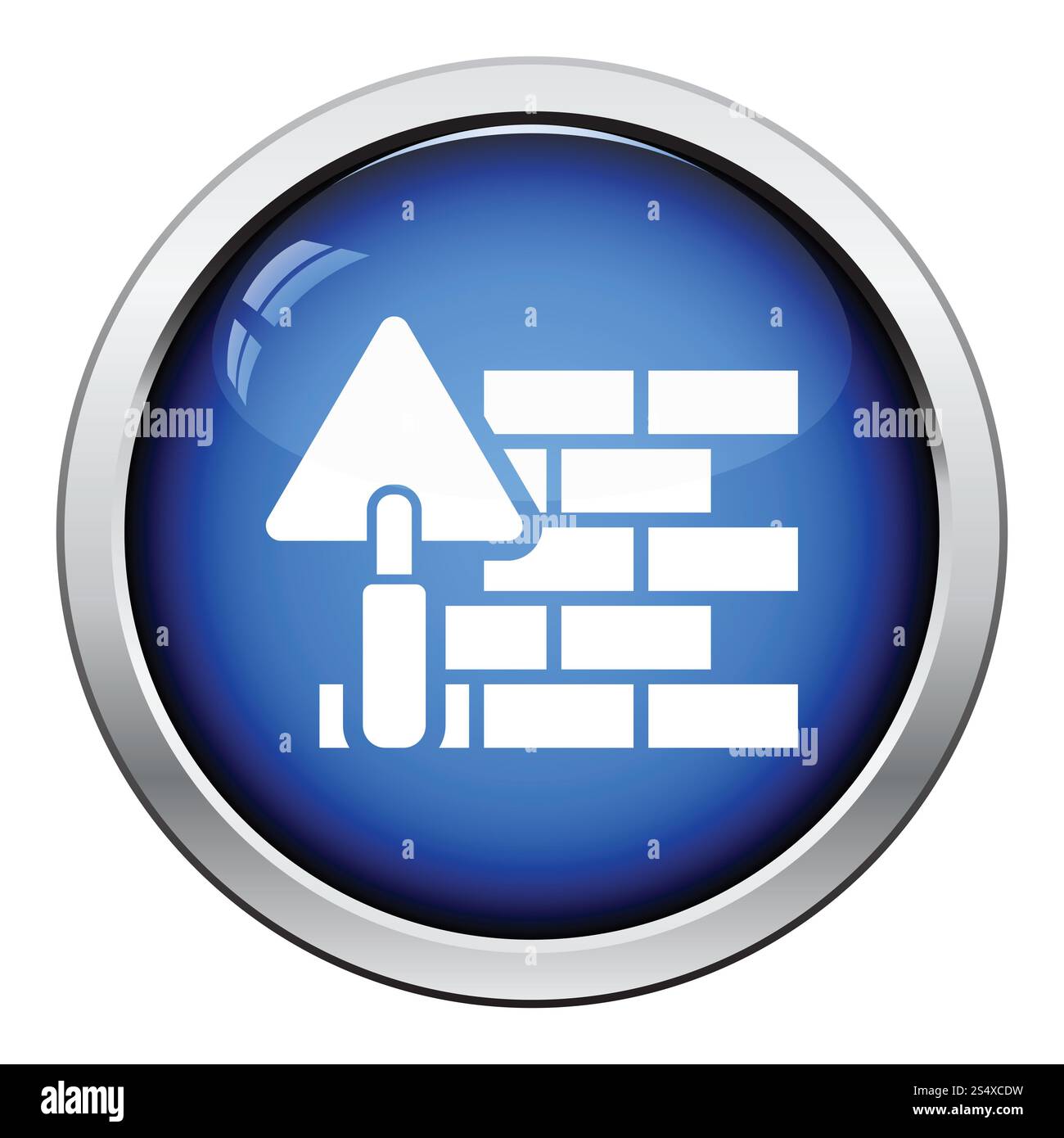 Icona della parete in mattoni con cazzuola. Design lucido dei pulsanti. Foto Stock