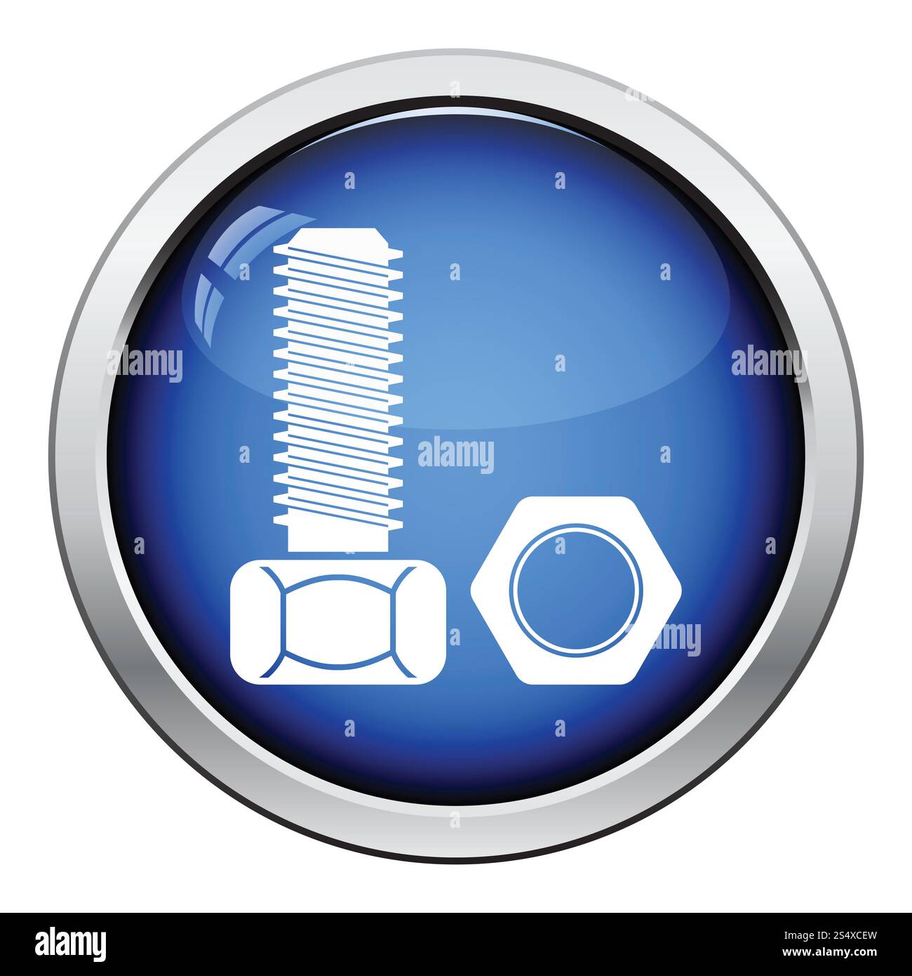 Icona del bullone e del dado. Design lucido dei pulsanti. Foto Stock