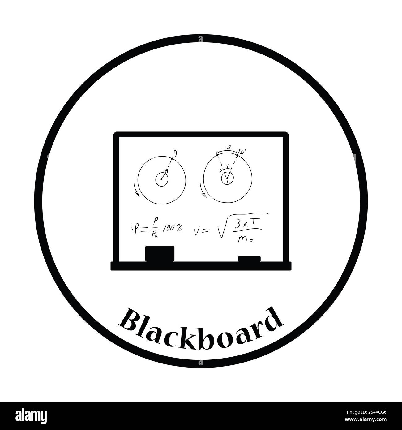 Icona della lavagna in aula. Design a cerchio sottile. Foto Stock