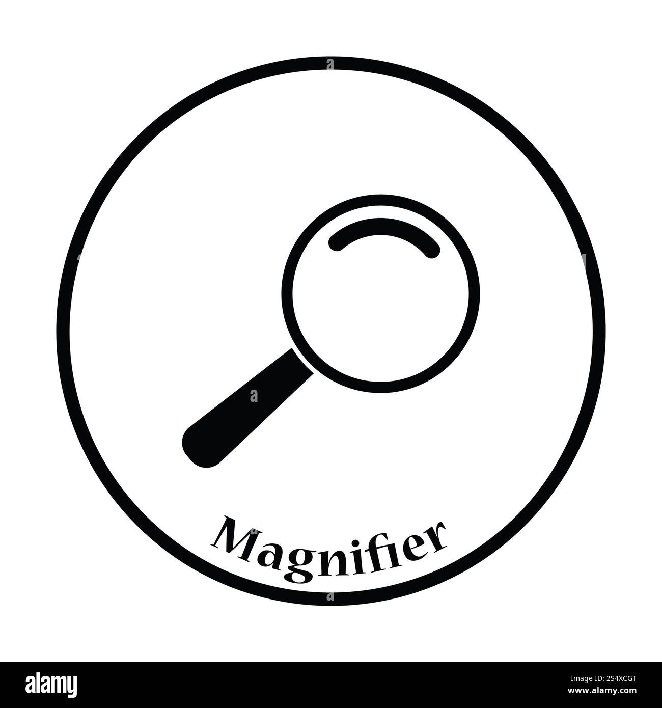 Icona della lente di ingrandimento. Design a cerchio sottile. Foto Stock
