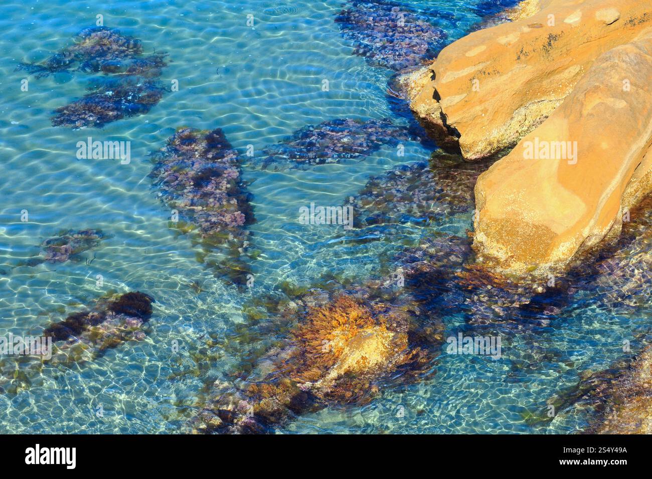 Pietre in acque cristalline, costa di nier. Foto Stock
