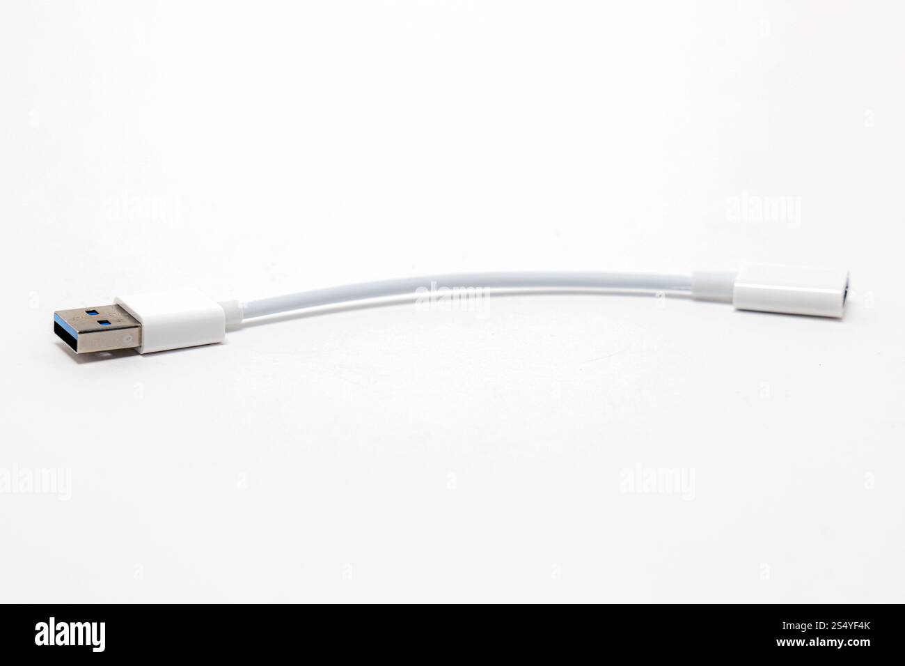 Cavo bianco corto con collegamento usb-c a usb-a come singolo hub usb Foto Stock