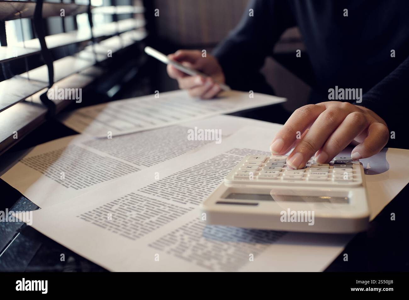 Auditor o Internal Revenue Service personale, ispettore finanziario rendendo relazione, il calcolo o il controllo di equilibrio. Business concetto di audit. Foto Stock