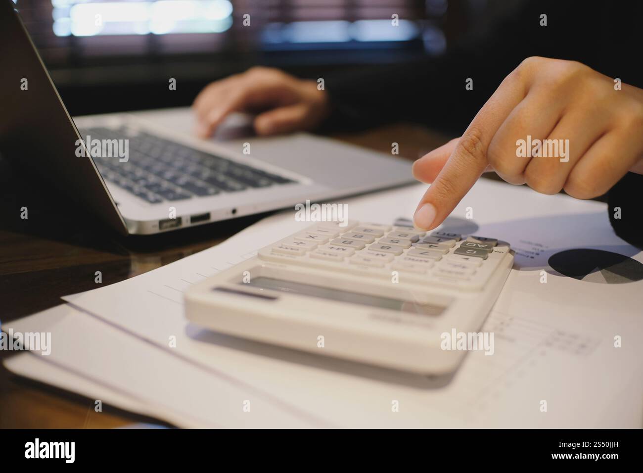 Auditor o Internal Revenue Service personale, ispettore finanziario rendendo relazione, il calcolo o il controllo di equilibrio. Business concetto di audit. Foto Stock