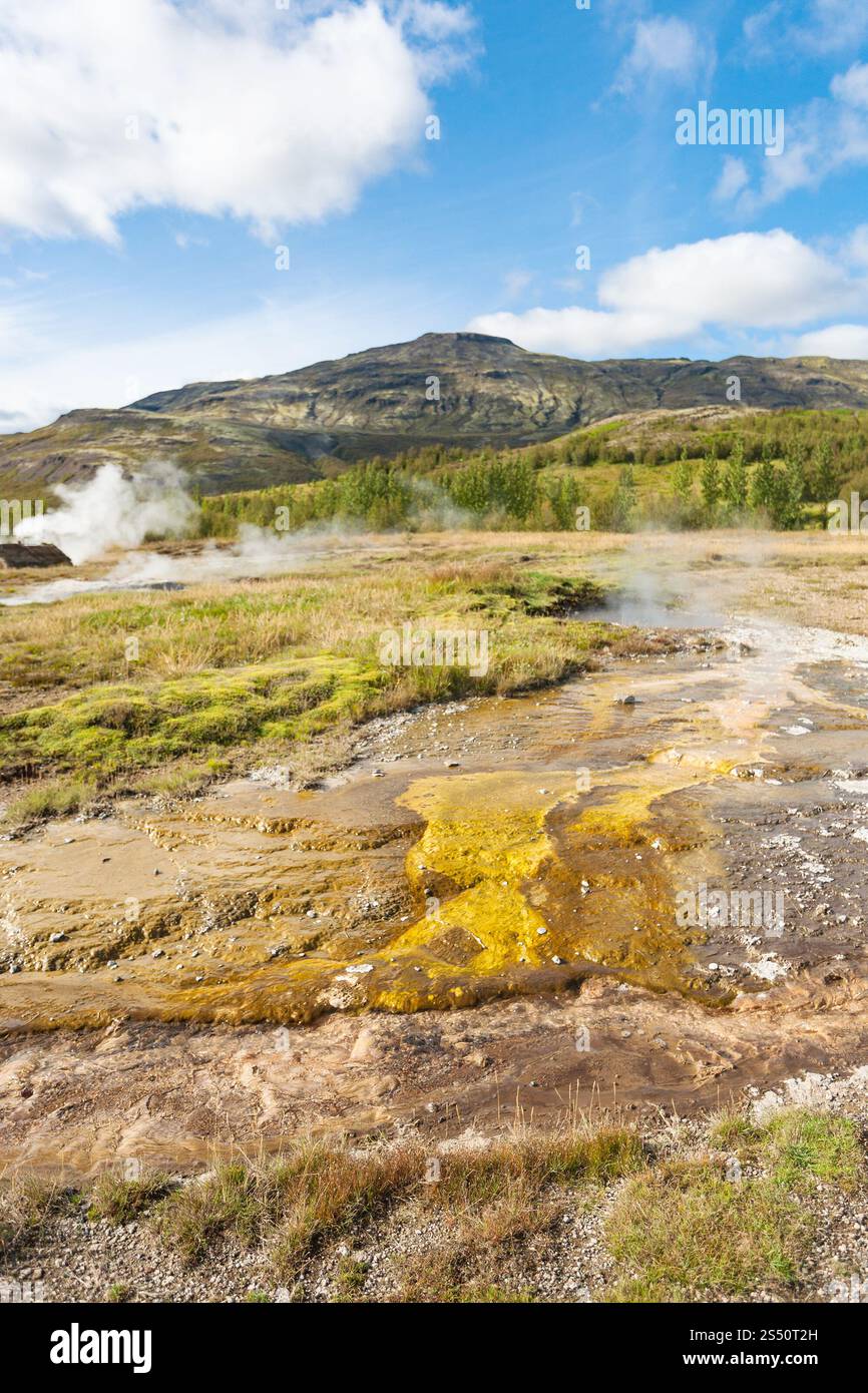 Viaggio in Islanda - Haukadalur geyser area in autunno Foto Stock Viaggio in Islanda - Haukadalur geyser area in autunno Foto Stock