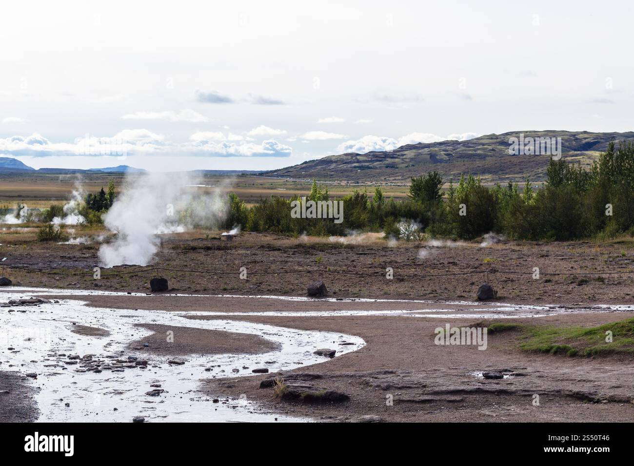 Viaggio in Islanda - Vista di Haukadalur geyser area in settembre Foto Stock Viaggio in Islanda - Vista di Haukadalur geyser area in settembre Foto Stock