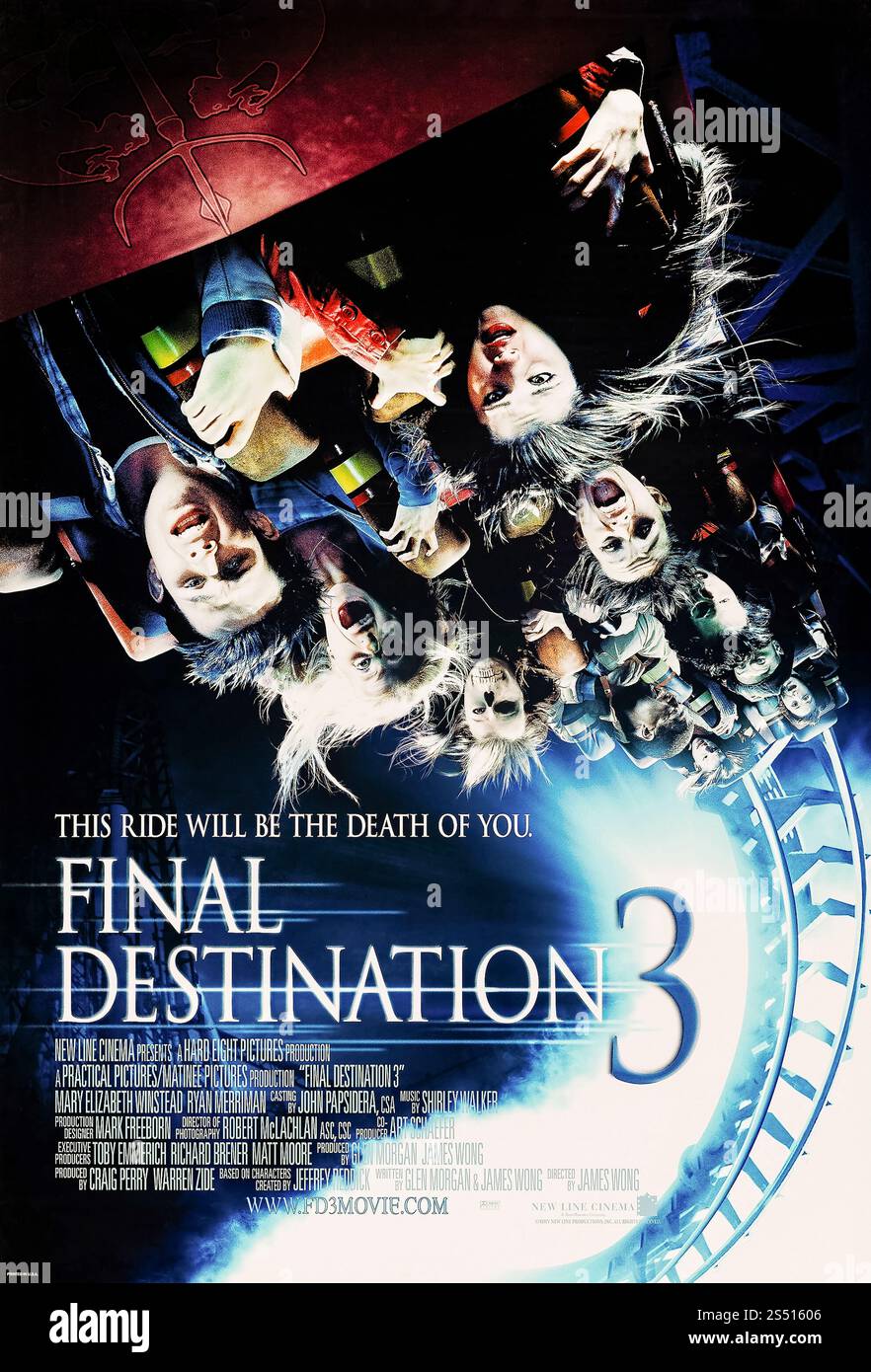 Final Destination 3 (2006) diretto da James Wong e interpretato da Mary Elizabeth Winstead, Ryan Merriman e Kris Lemche. Un gruppo di adolescenti che sfuggono a un mortale incidente sulle montagne russe affrontano una serie di morti raccapriccianti mentre cercano di imbrogliare il destino. Fotografia di un poster originale del 2006 USA a un foglio SOLO PER USO EDITORIALE. Credito: BFA / New Line Cinema Foto Stock