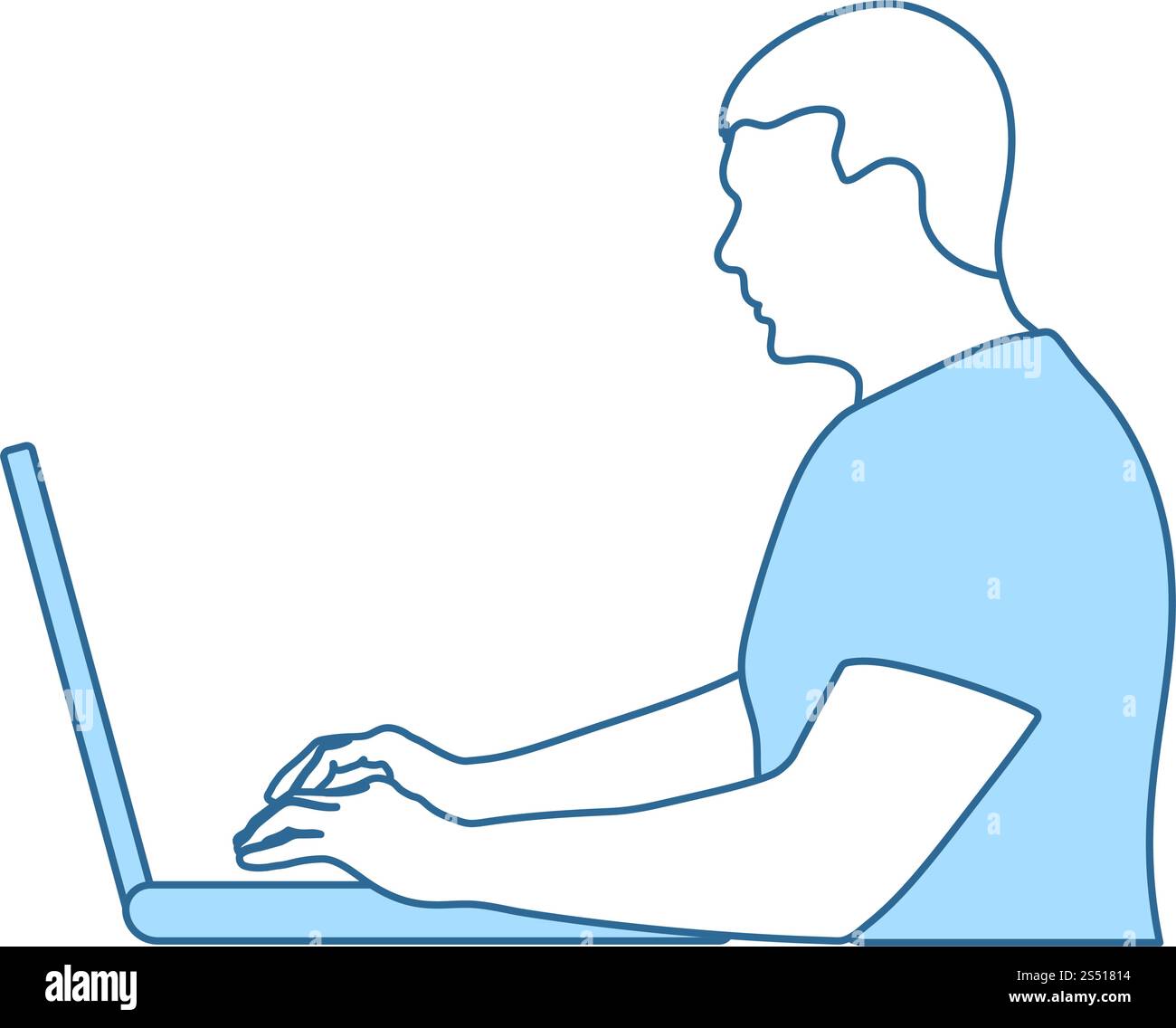 Autore di lavori e la relativa icona. Linea sottile con riempimento blu Design. Illustrazione Vettoriale. Illustrazione Vettoriale