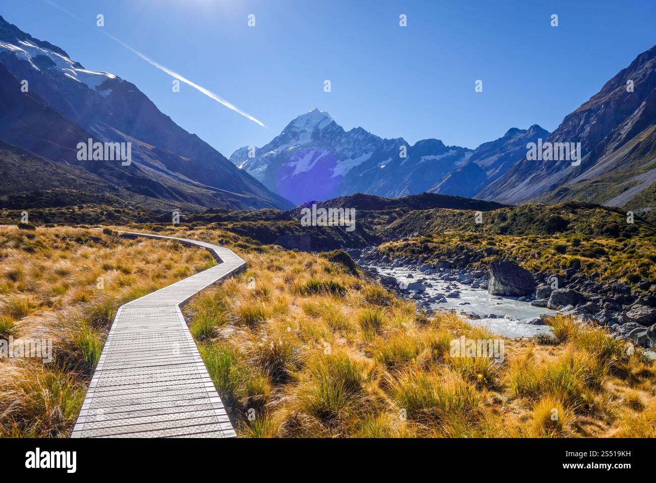 Hooker Valley via, Aoraki Monte Cook, Nuova Zelanda Foto Stock
