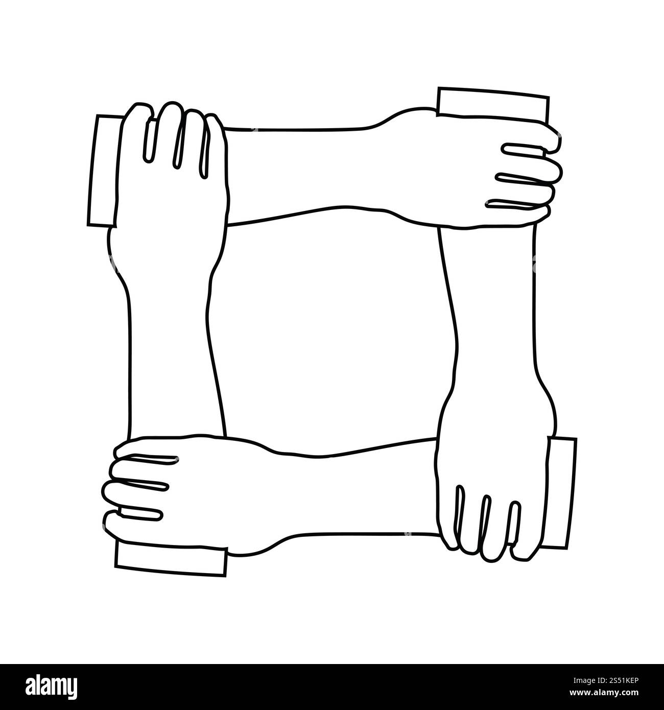 Icona di due mani incrociate. Linea sottile design. Illustrazione Vettoriale. Foto Stock