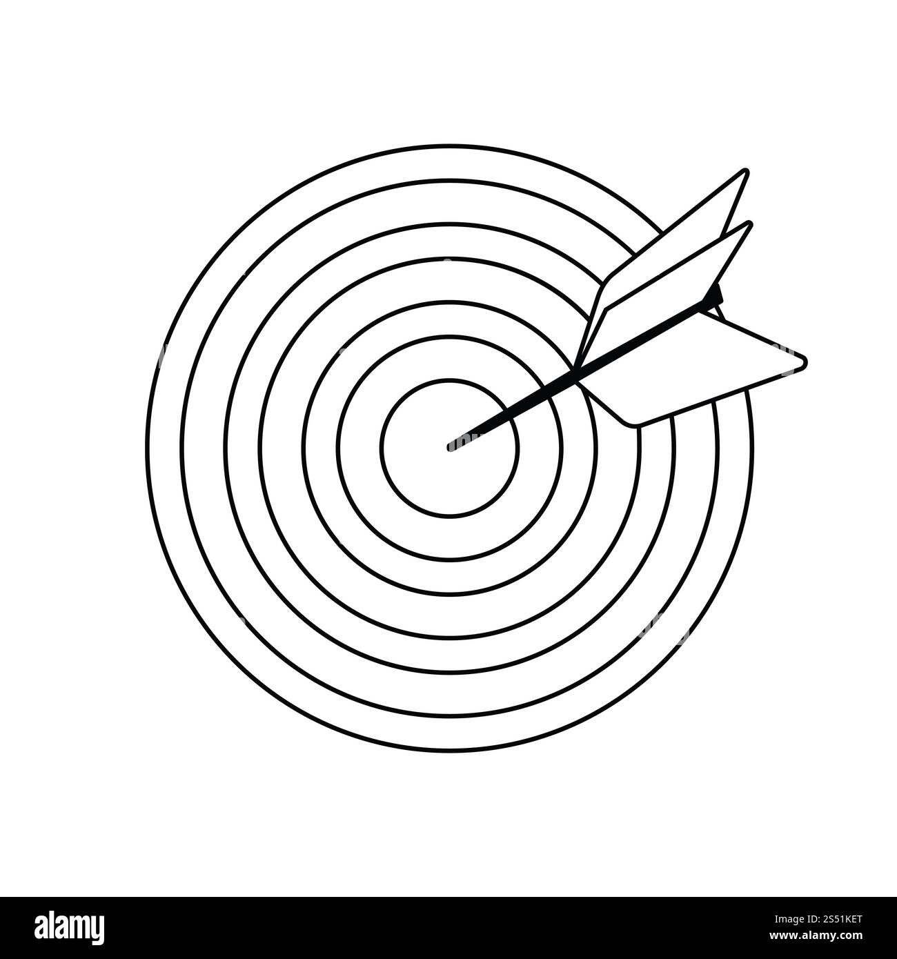 Icona del bersaglio con DART. Linea sottile design. Illustrazione Vettoriale. Foto Stock