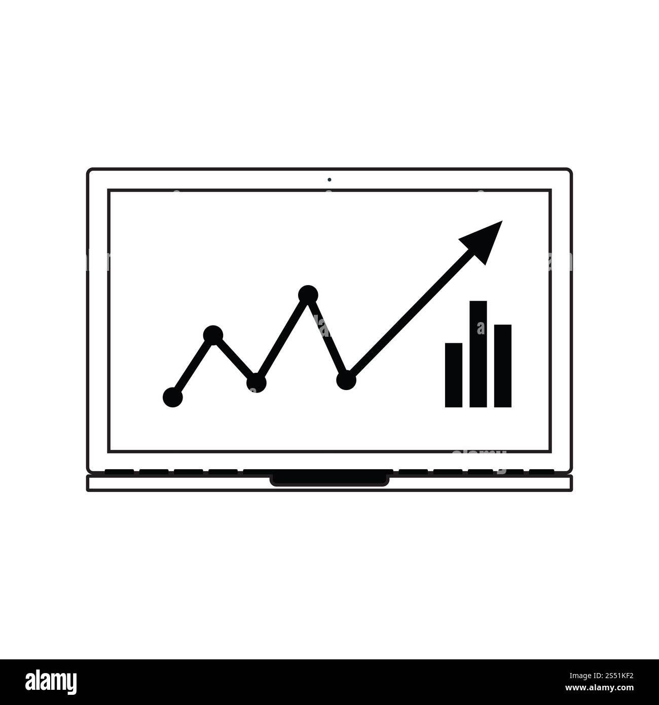 Icona del portatile con grafico. Linea sottile design. Illustrazione Vettoriale. Foto Stock