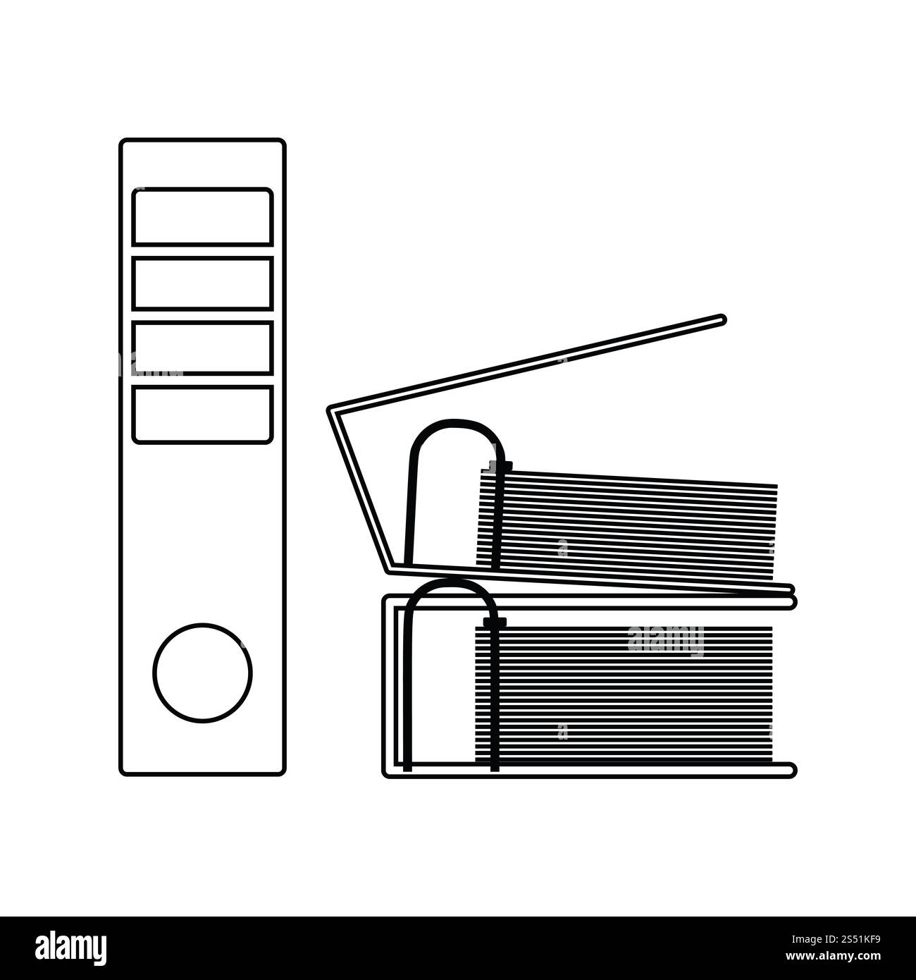 Icona di cartelle con clip. Linea sottile design. Illustrazione Vettoriale. Foto Stock