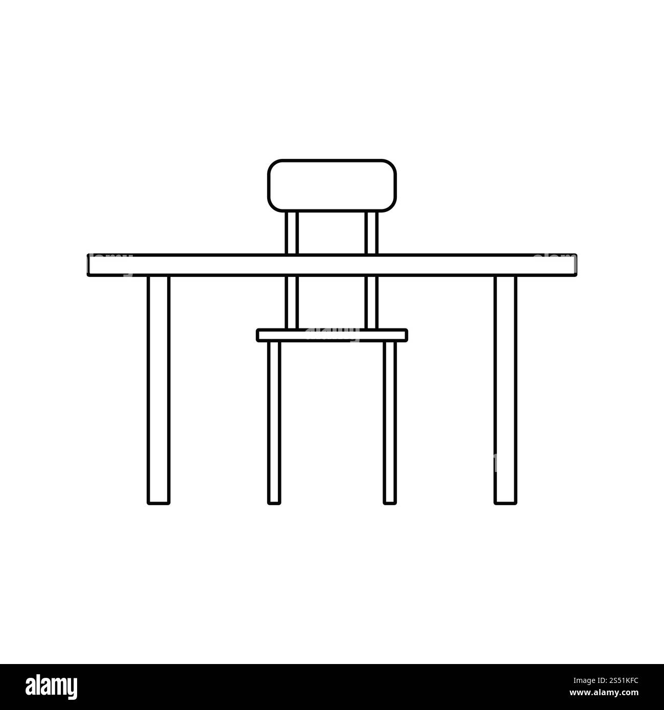 Icona del tavolo e sedia. Linea sottile design. Illustrazione Vettoriale. Foto Stock