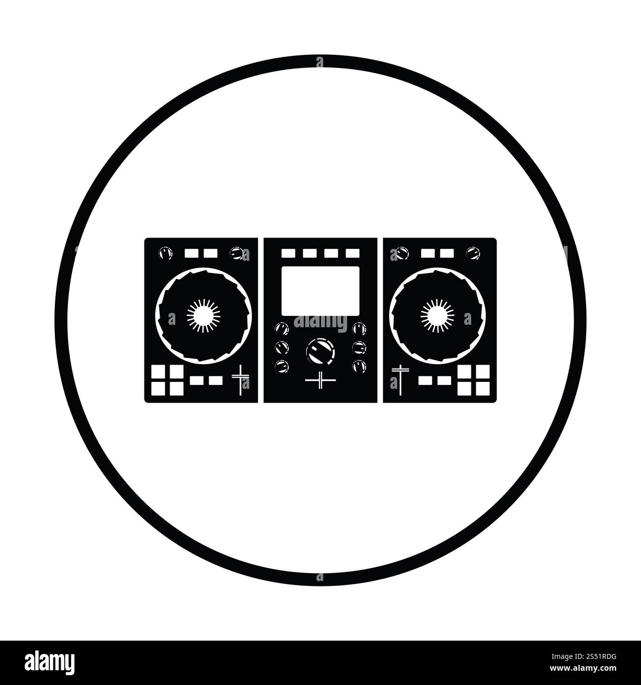 Icona di DJ. Cerchio sottile design. Illustrazione Vettoriale. Foto Stock