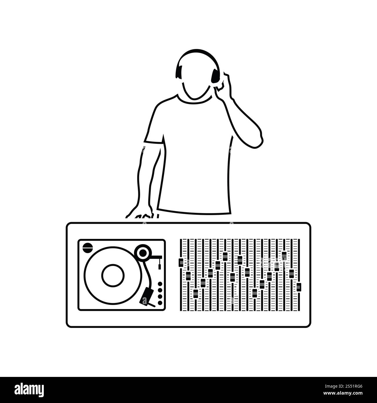 Icona di DJ. Linea sottile design. Illustrazione Vettoriale. Foto Stock