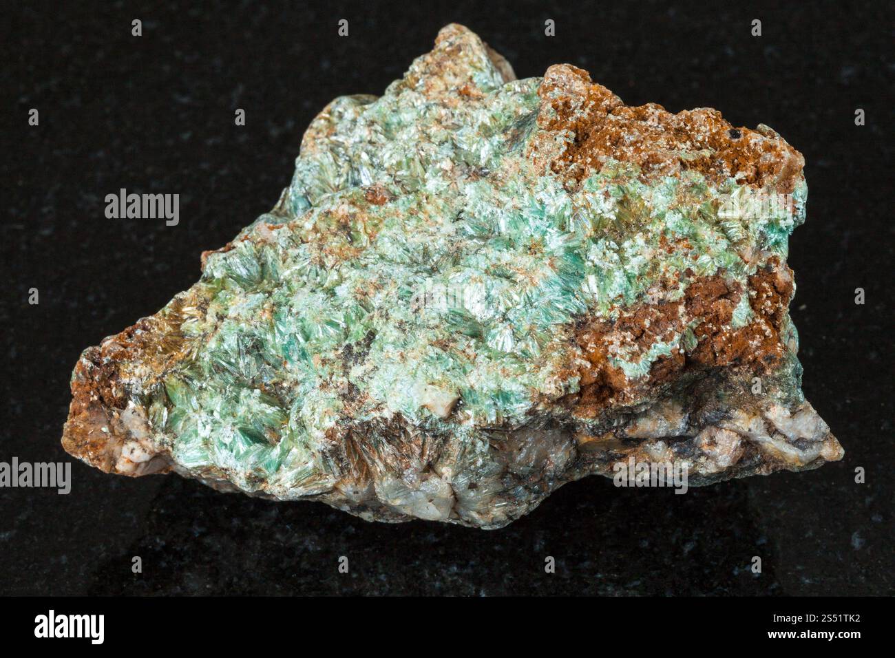 Le riprese in modalità macro di minerali naturali - materie pirofillite sulla pietra di granito nero da Monti Urali Foto Stock