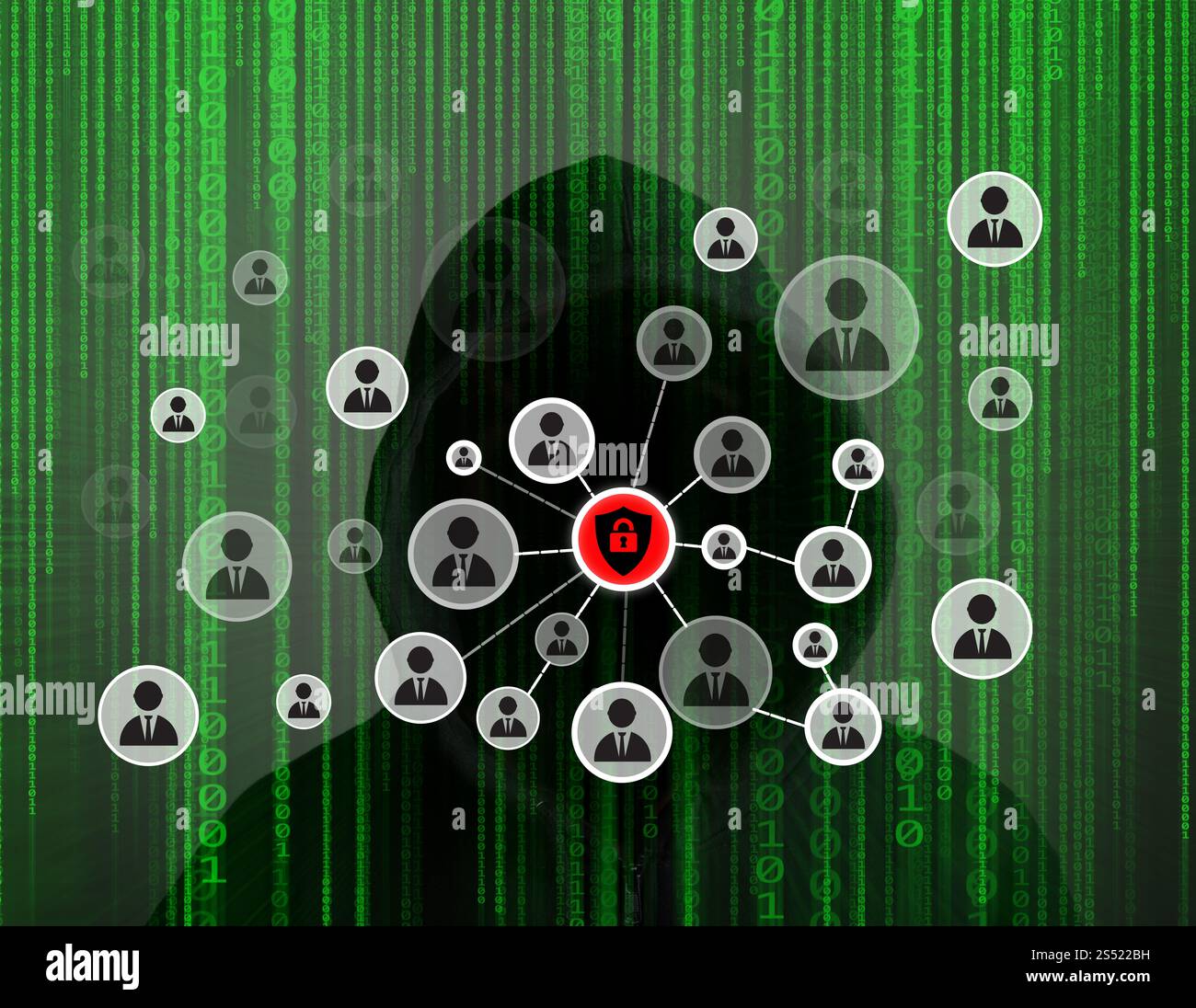 Giovane hacker che lavora duramente per risolvere i codici di password online conce. Giovane hacker che lavora duramente per risolvere il concetto di codice di password online con un computer Foto Stock