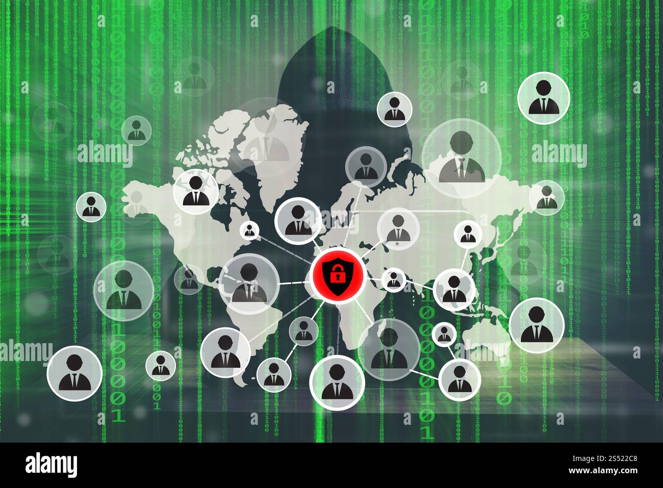 Giovane hacker che lavora duramente per risolvere i codici di password online conce. Giovane hacker che lavora duramente per risolvere il concetto di codice di password online con un computer Foto Stock