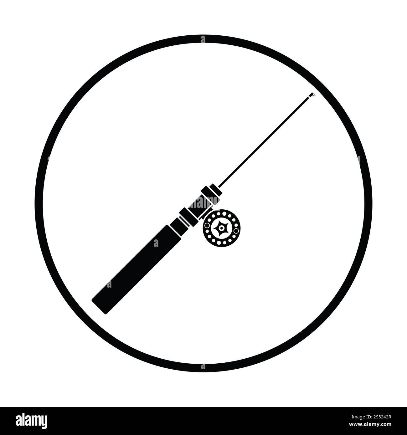 Icona della pesca affrontare l'inverno . Cerchio sottile design. Illustrazione Vettoriale. Foto Stock