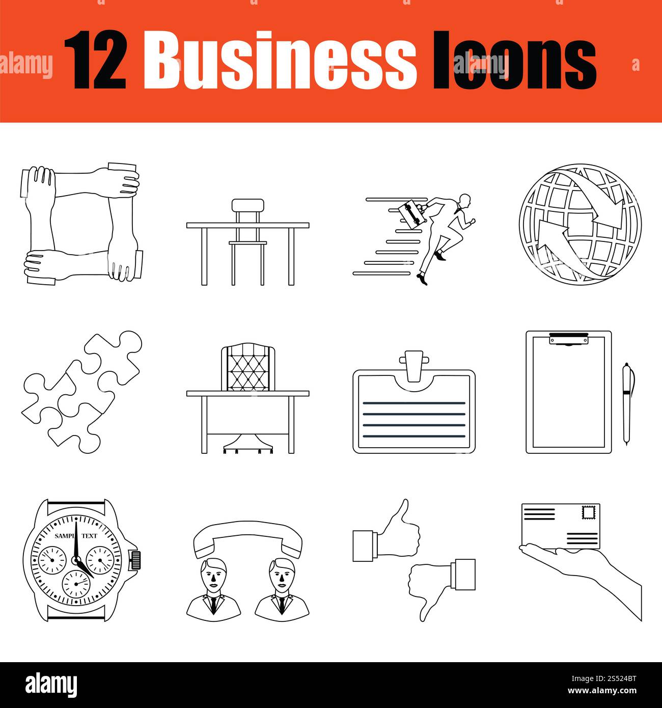 Business icon set. Linea sottile design. Illustrazione Vettoriale. Foto Stock