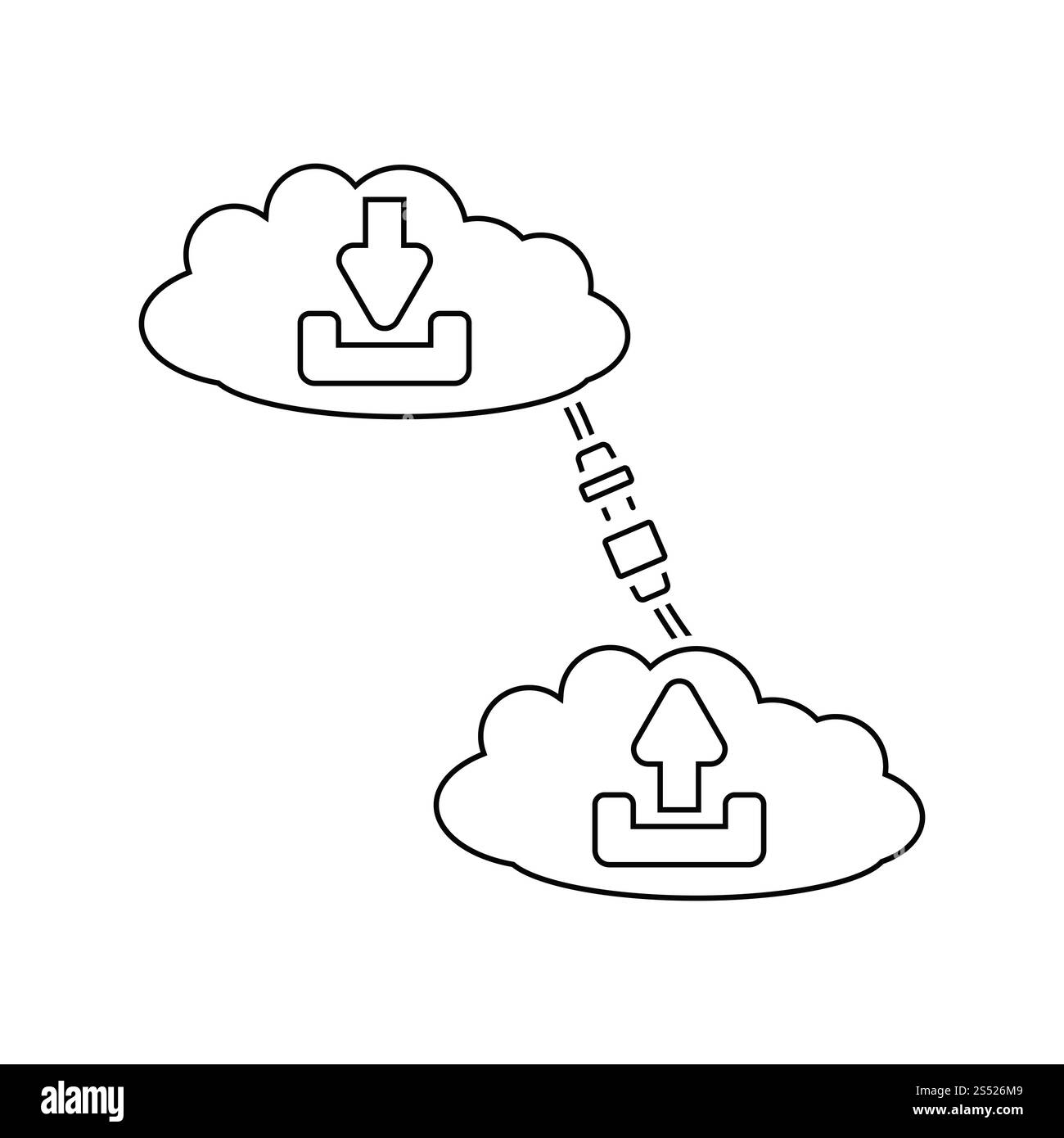 Cloud icona di connessione. Linea sottile design. Illustrazione Vettoriale. Foto Stock