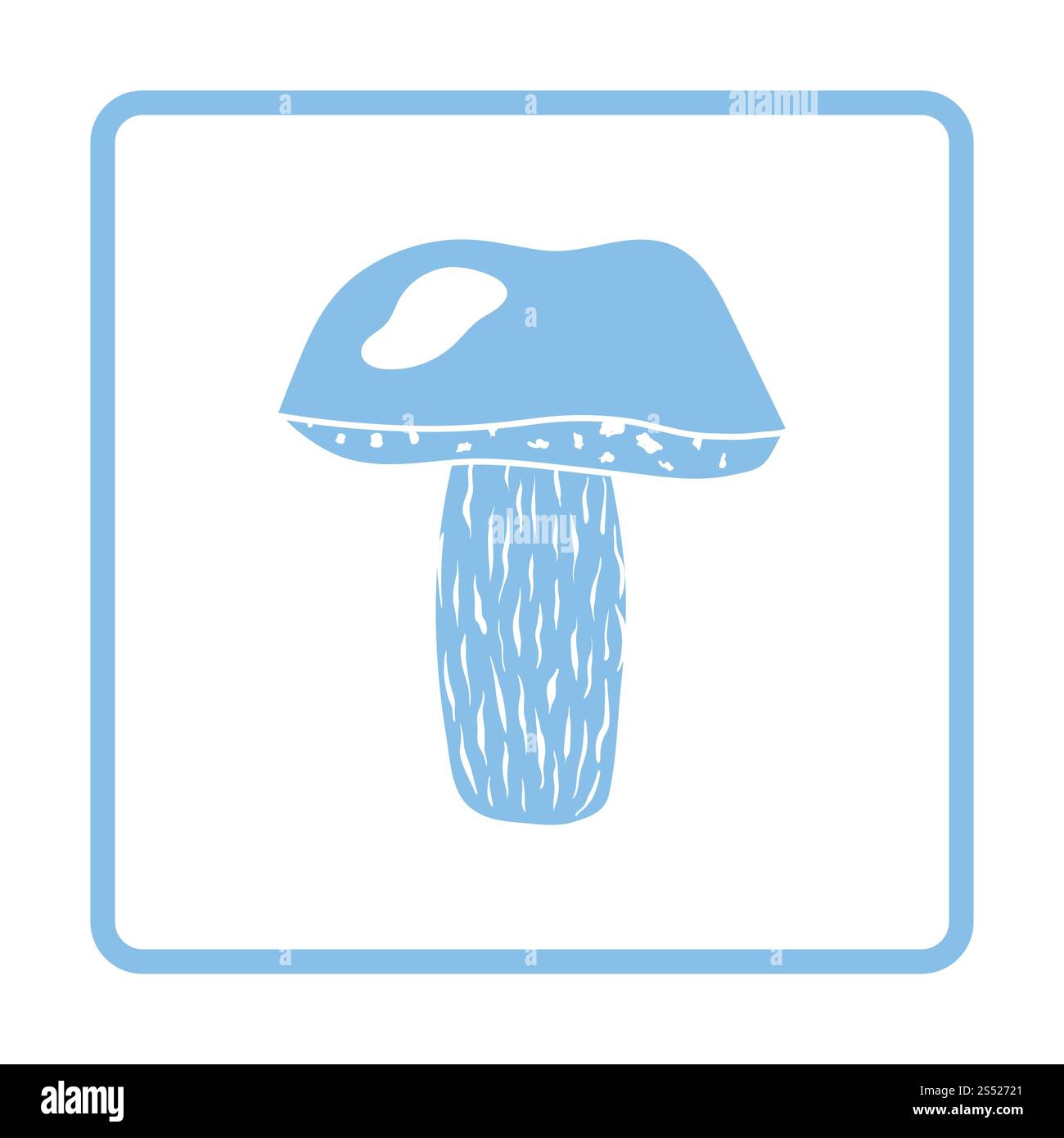Icona dei funghi. Design con telaio blu. Illustrazione vettoriale. Foto Stock