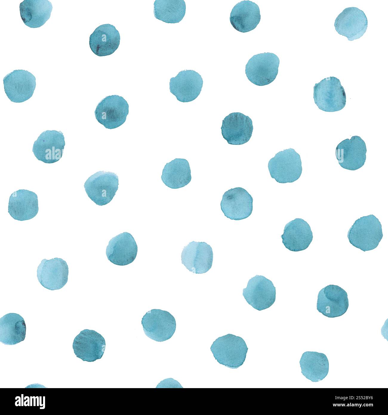Acquerello astratto polka dots sfondo coriandoli. Il blu turchese irregolare disegnato a mano crea cerchi senza cuciture. Texture colorata ad acquerello. Stampa Foto Stock