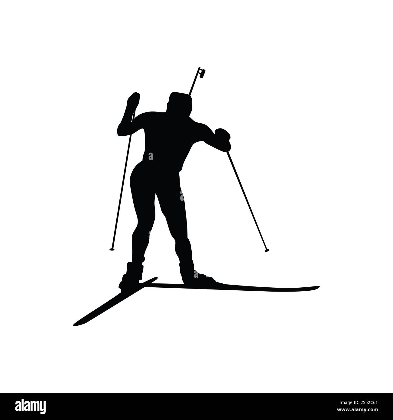 Silhouette sportiva biathlon. Nero su bianco. Illustrazione vettoriale. Foto Stock
