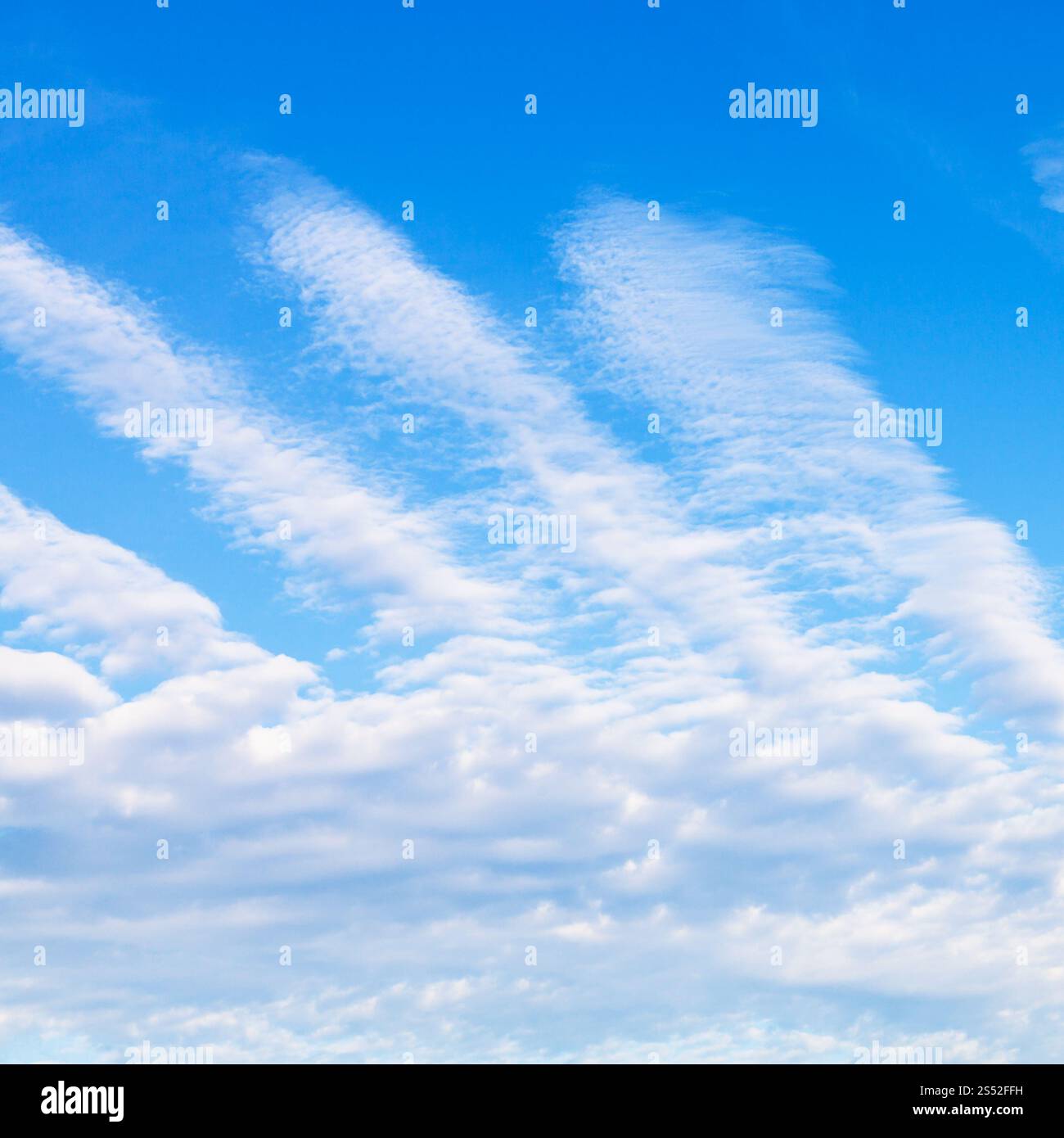 A forma di palma le nuvole nel cielo blu nella soleggiata giornata autunnale Foto Stock