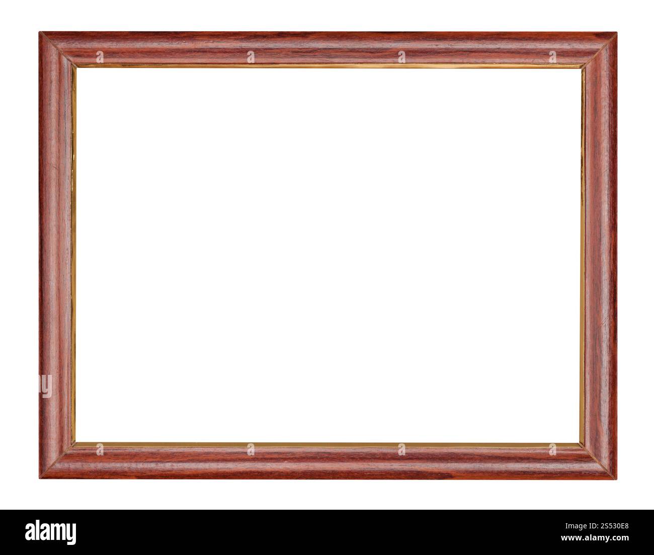 Vuoto in legno marrone picture frame con tagliare tela isolati su sfondo bianco Foto Stock