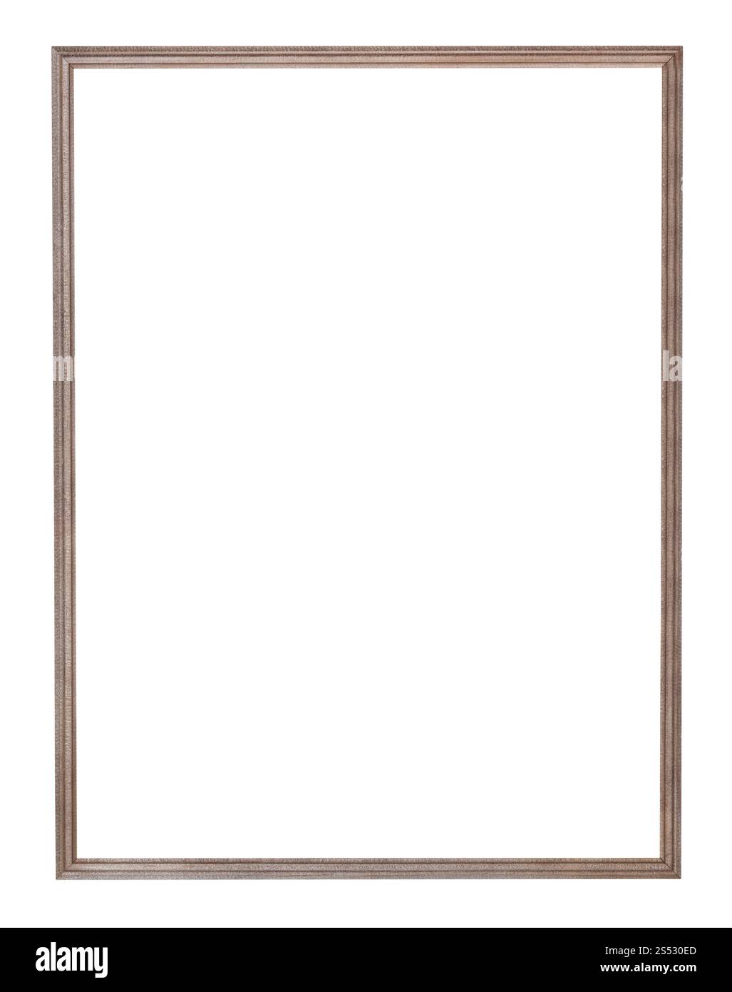 Svuotare stretta di legno picture frame con tagliare tela isolati su sfondo bianco Foto Stock