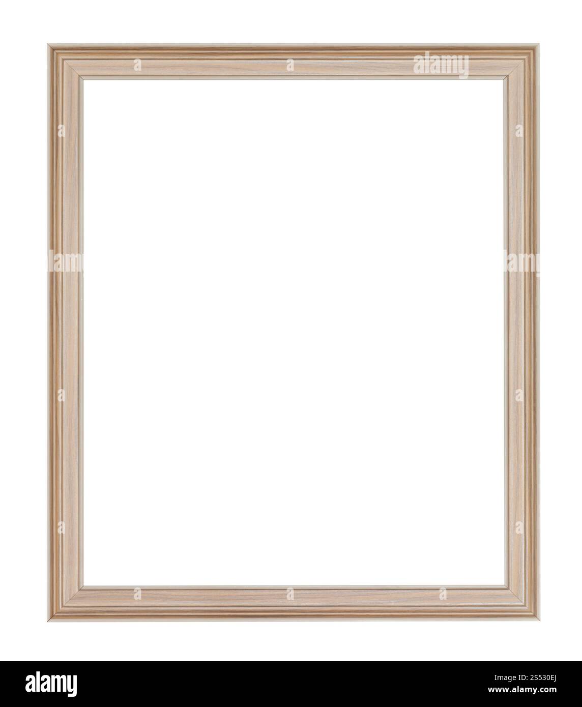 Vuoto moderno in legno intagliato picture frame con tagliare tela isolati su sfondo bianco Foto Stock