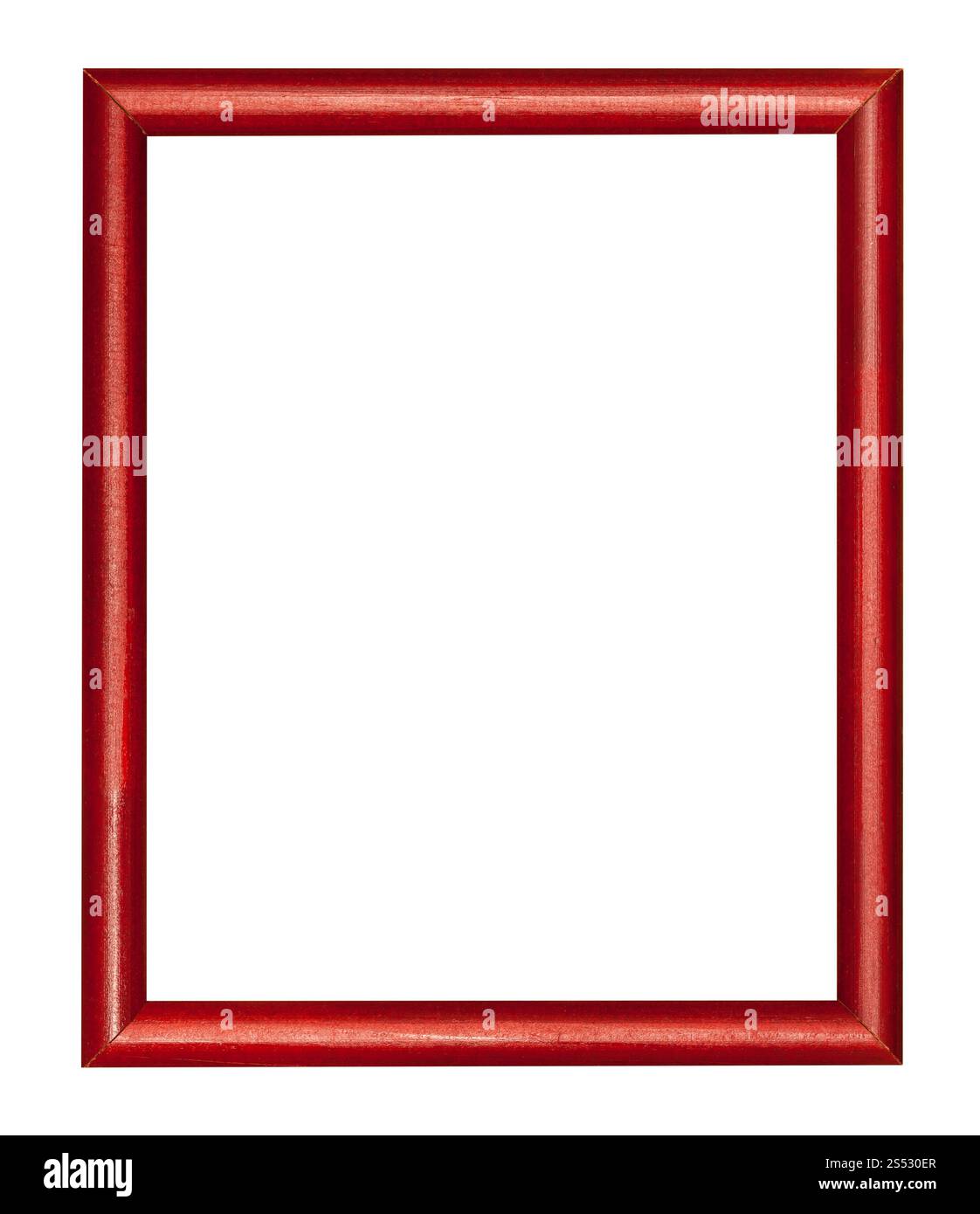 Vuoto rosso moderno in legno marrone picture frame con tagliare tela isolati su sfondo bianco Foto Stock