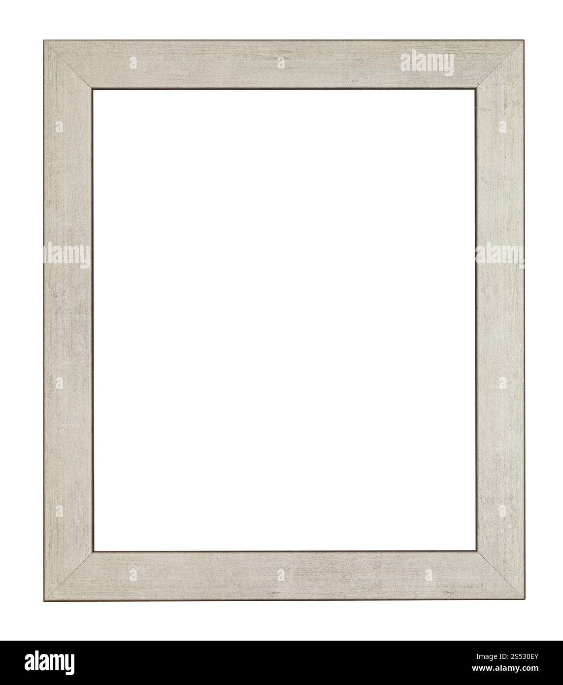 Piatto vuoto in legno grigio picture frame con tagliare tela isolati su sfondo bianco Foto Stock