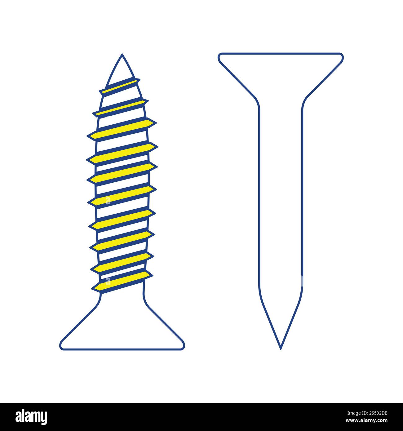 Icona di fissaggio a vite e chiodo. Linea sottile design. Illustrazione Vettoriale. Foto Stock