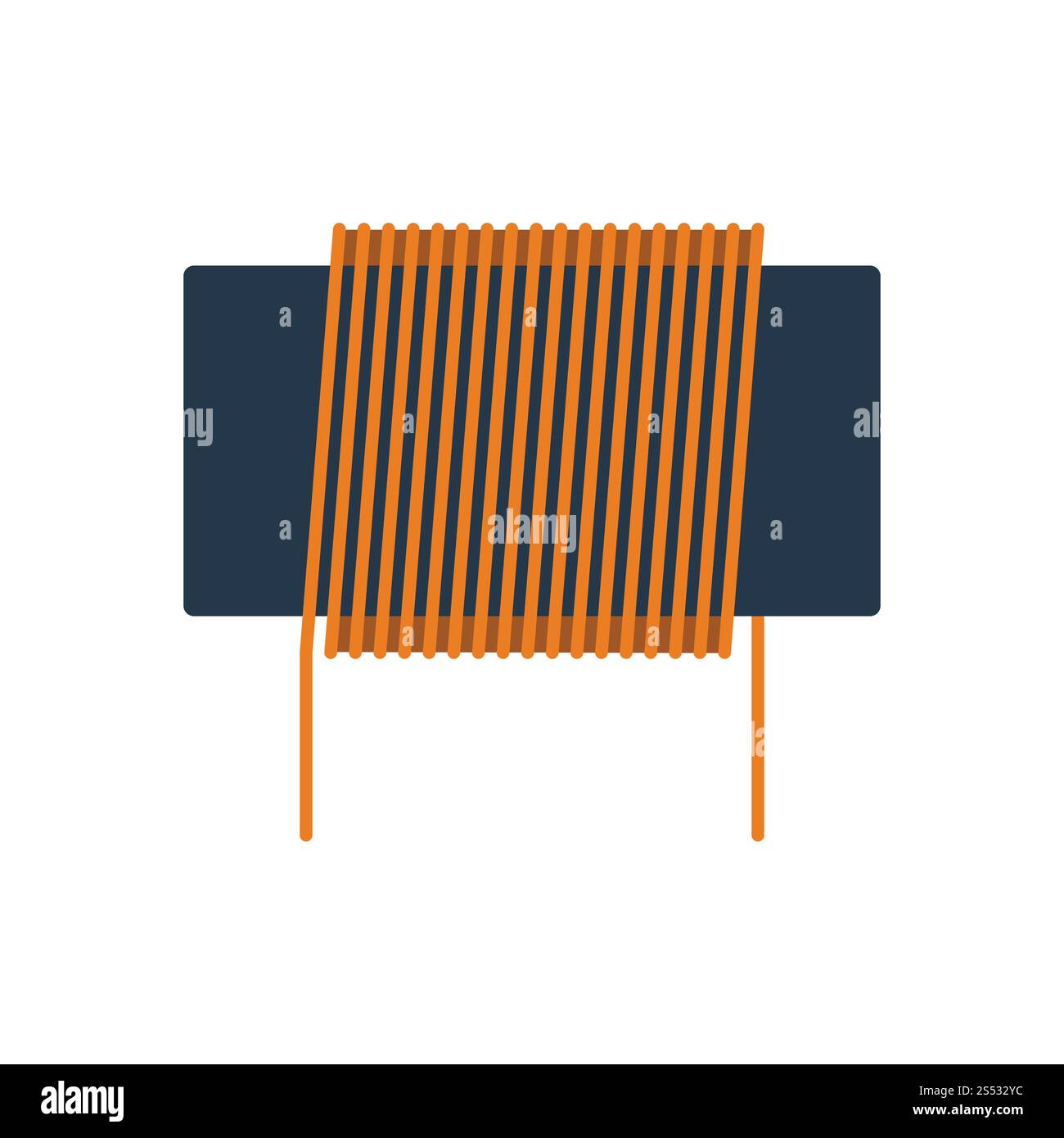 Bobina di induttanza e la relativa icona. Schermo piatto a colori e design. Illustrazione Vettoriale. Foto Stock