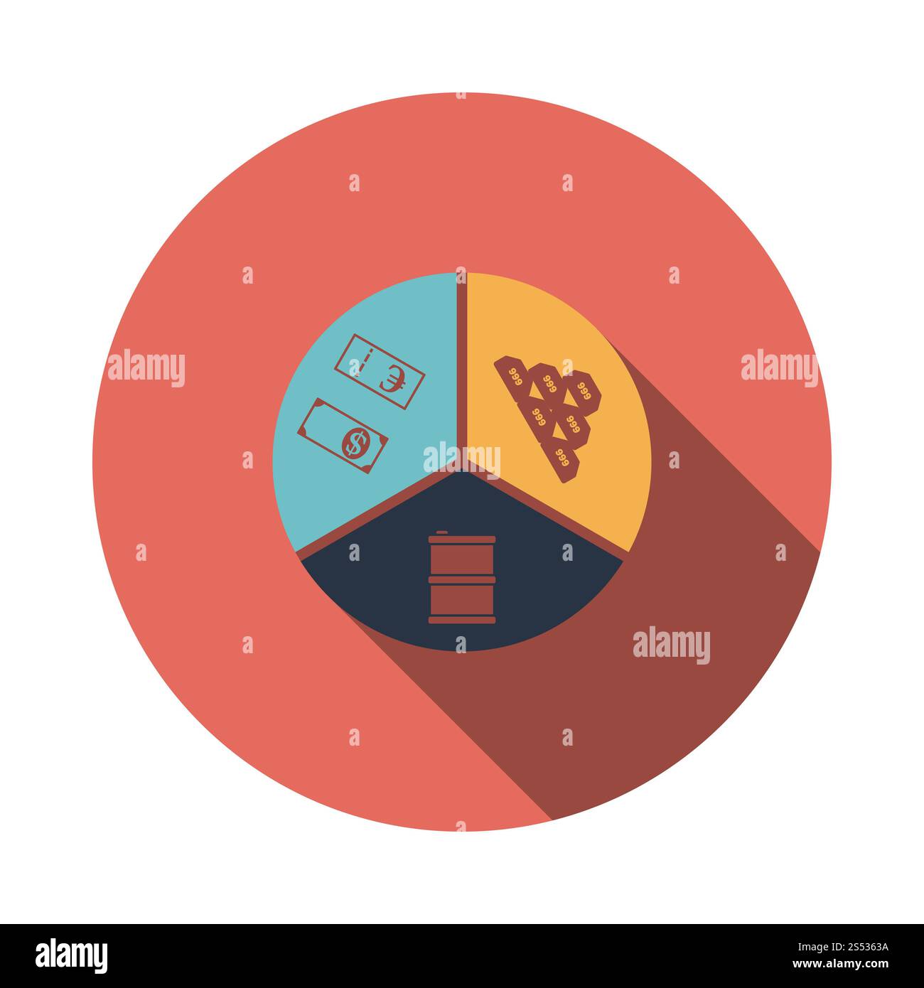 Olio, dollaro e oro concetto grafico icona. Schermo piatto a colori e design. Illustrazione Vettoriale. Foto Stock