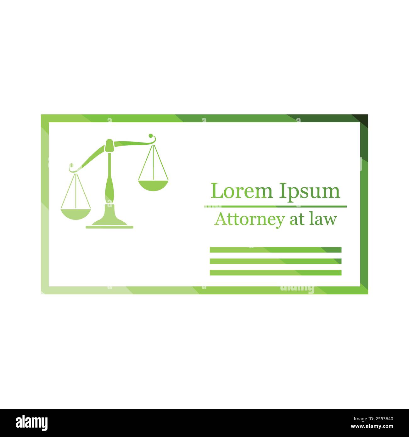 Avvocato business card icona. Schermo piatto a colori e design. Illustrazione Vettoriale. Foto Stock