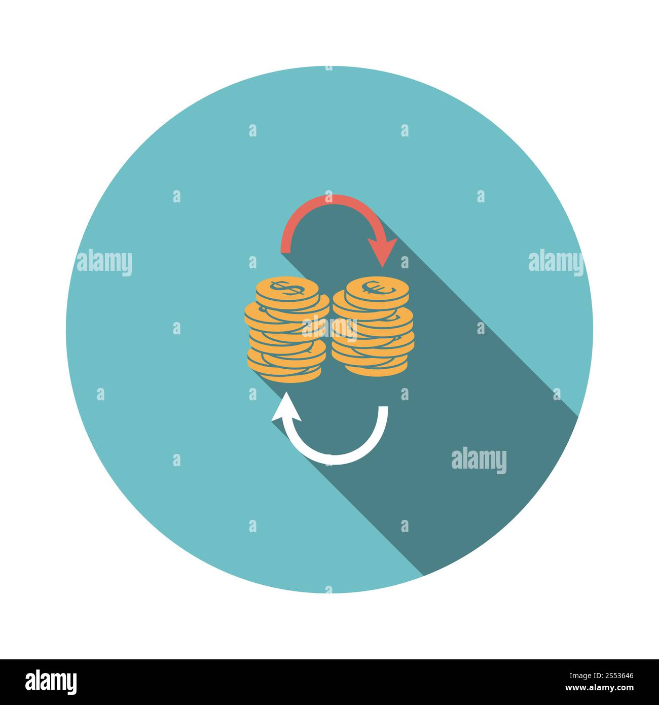 Dollar Euro monete icona dello stack. Schermo piatto a colori e design. Illustrazione Vettoriale. Foto Stock