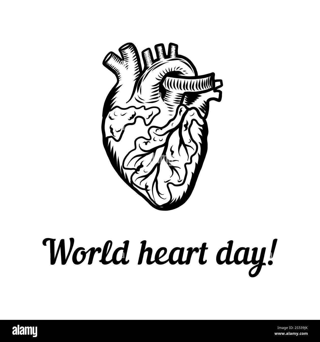 Concetto di giornata internazionale del cuore di salute. Illustrazione disegnata a mano del concetto di vettore del giorno del cuore della salute internazionale di sfondo per il web Foto Stock